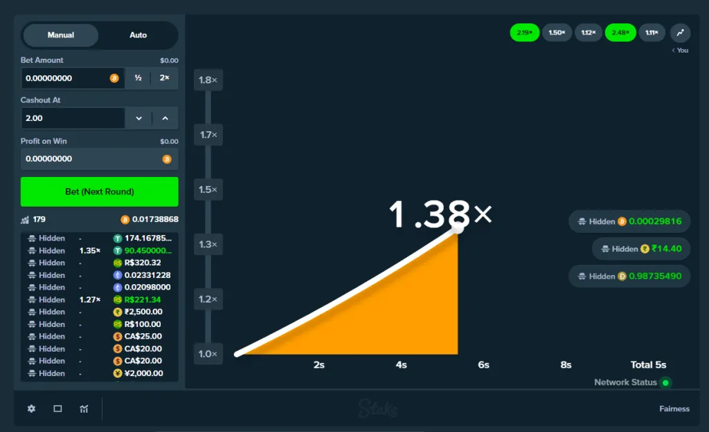Predict the multiplier in this quick and simplistic odds-based game, Crash! Take on the house with a variety of different strategies to defeat the house and take home huge crypto winnings against the house!